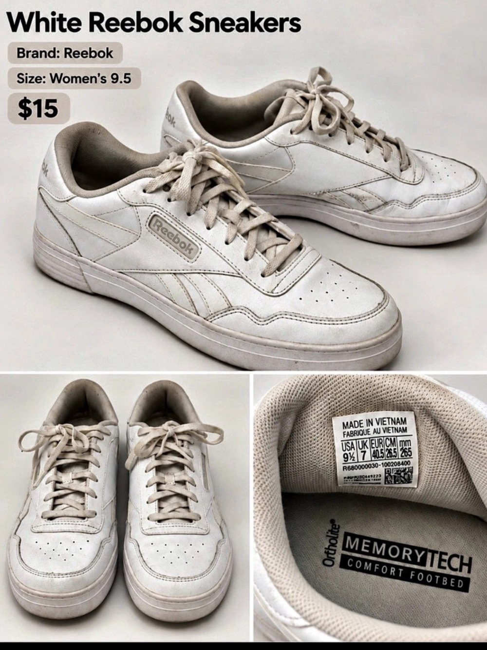 Reebok Memory Tech White Sneakers US 9.5